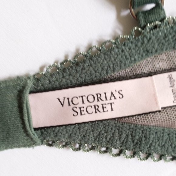 Victoria's Secret 32D Dream Angels Demi Push Up Bra Lacey Olive Green Lace - Picture 7 of 8